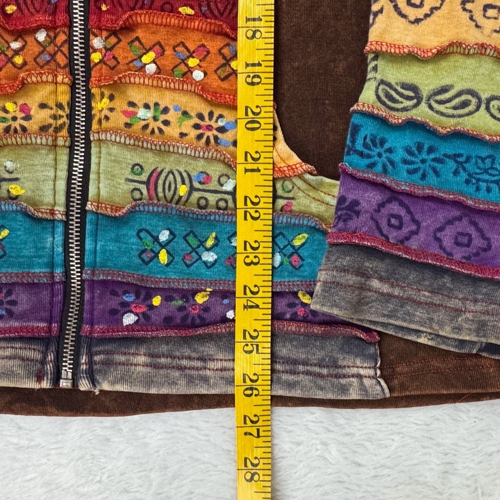 Rising International Hoodie Womens S Brown Patchwork Embroidered Boho Nepal EUC - Picture 12 of 13